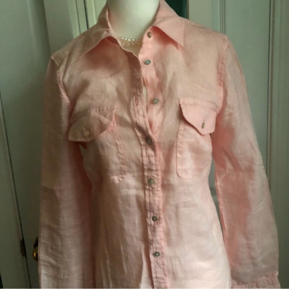 Peach 100% Linen Button Down Blouse/top size S - Picture 10 of 11